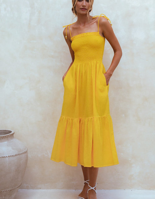 Load image into Gallery viewer, Paradiso Strappy Linen Midi Dress by ELF
