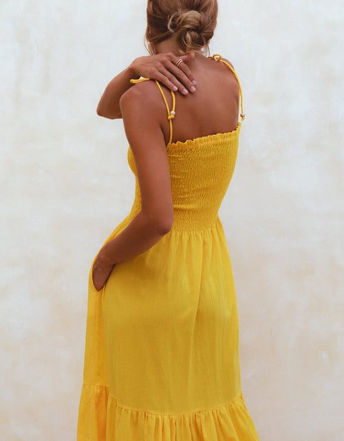 Load image into Gallery viewer, Paradiso Strappy Linen Midi Dress by ELF
