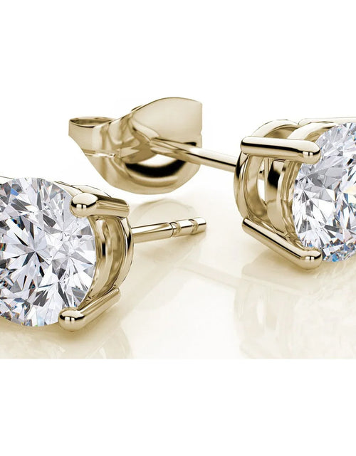 Load image into Gallery viewer, Unisex 18k Yellow Gold White Sapphire 2 Carat Round Stud Earrings | Jewelry Gift for Her Women Girls
