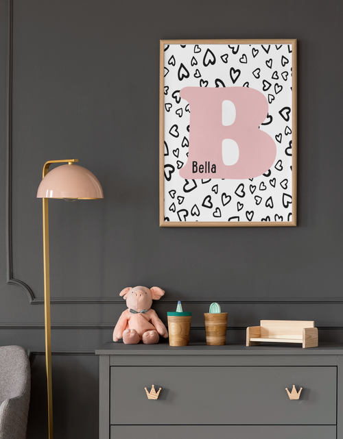 Load image into Gallery viewer, Pastel Pink Initial Name Heart Background Children's Room Wall Decor Print by WinsterCreations™ Official Store
