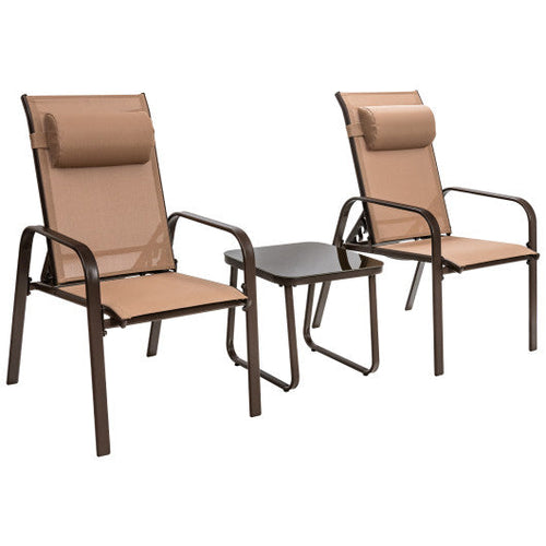 Load image into Gallery viewer, 3 Pieces Patio Bistro Furniture Set with Adjustable Backrest-Brown
