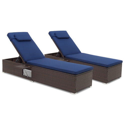 Load image into Gallery viewer, Patio Chaise Lounge Set of 2 with Backrest Seat Cushion and Headrest-Navy
