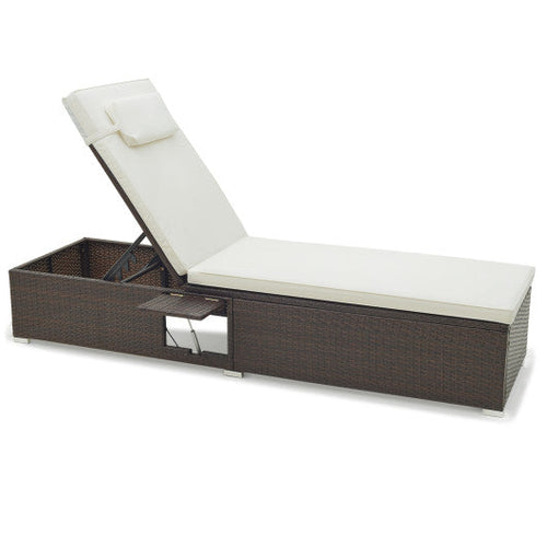 Load image into Gallery viewer, Outdoor PE RattanChaise Lounge with 6-level Backrest-Off White
