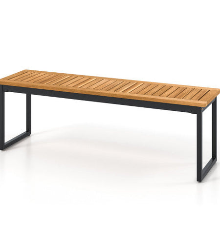 Patio Dining Bench Backless with Slatted Seat and Metal Legs
