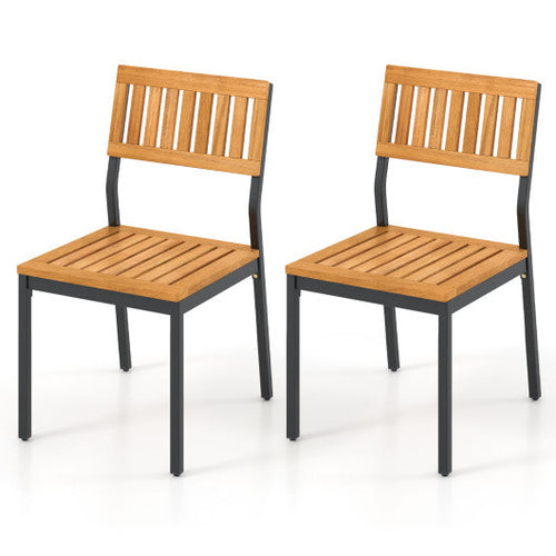Load image into Gallery viewer, Patio Dining Chair Set of 2 with Metal and Acacia Wood Frame
