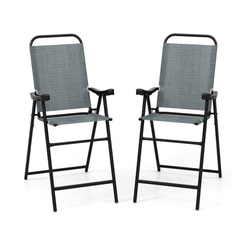 Load image into Gallery viewer, Patio Folding Bar Stool Set of 2 with Metal Frame and Footrest-Blue
