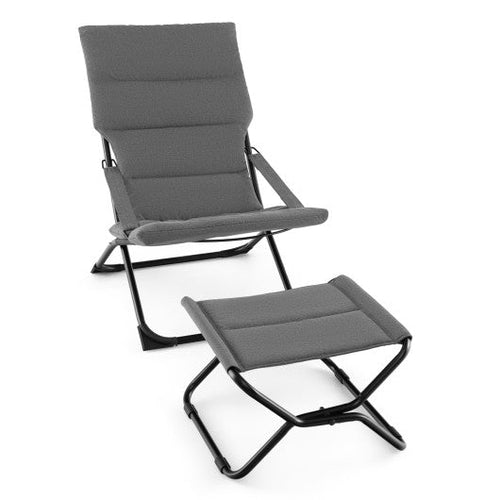 Load image into Gallery viewer, Patio Folding Sling Chair with Ottoman Footrest and Removable Cushion-Gray
