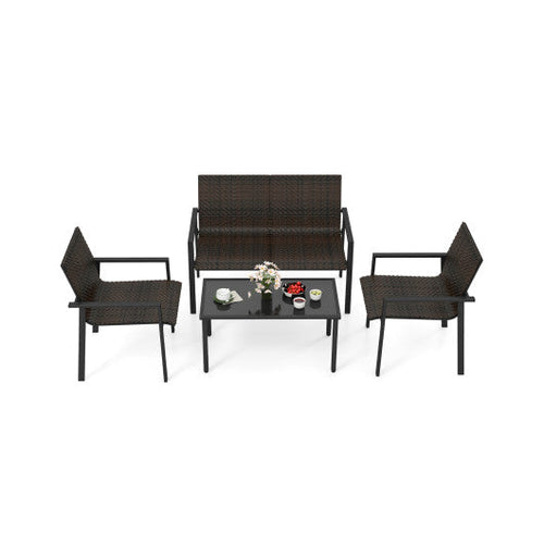 Load image into Gallery viewer, 4 Pieces Patio Furniture Set with Heavy Duty Galvanized Metal Frame-Brown
