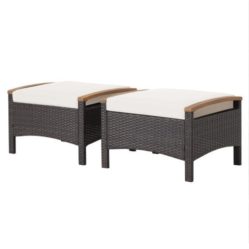 Load image into Gallery viewer, Set of 2 Fade-Resistant Wicker Patio Ottoman-White
