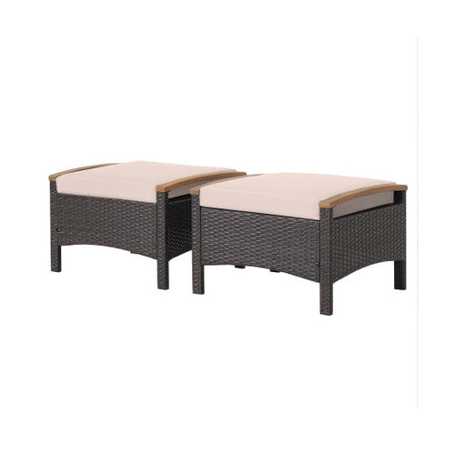 Load image into Gallery viewer, Set of 2 Fade-Resistant Wicker Patio Ottoman-Brown
