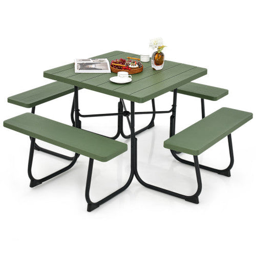 Load image into Gallery viewer, Outdoor Picnic Table with 4 Benches and Umbrella Hole-Green
