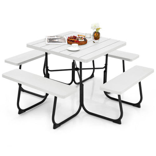 Load image into Gallery viewer, Outdoor Picnic Table with 4 Benches and Umbrella Hole-White
