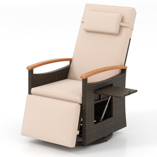 Load image into Gallery viewer, Patio Rattan 360° Swivel Recliner Chair with Adjustable Backrest and Footrest-Beige
