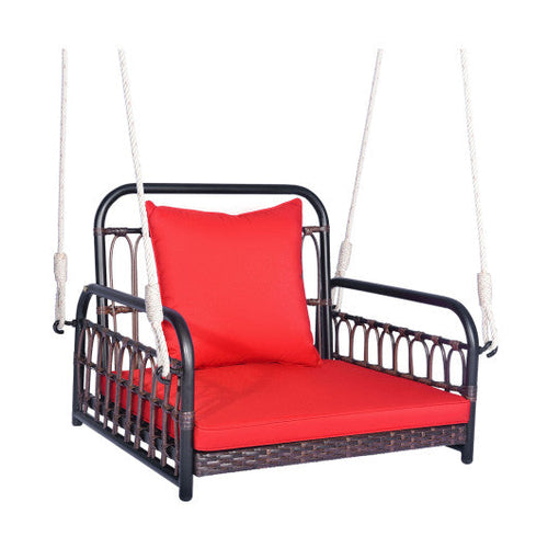 Load image into Gallery viewer, Patio Rattan Porch Swing Hammock Chair with Seat Cushion-Red
