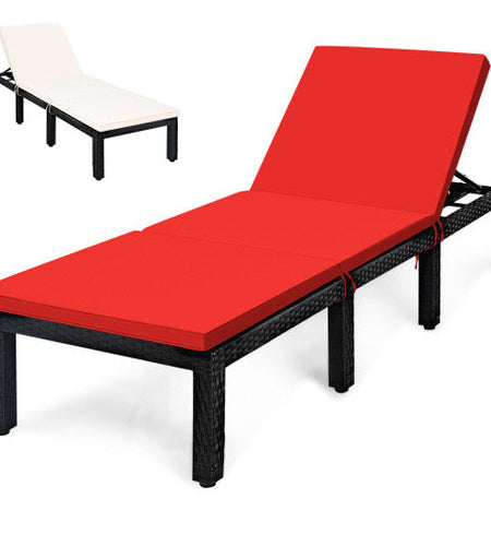 Patio Rattan Cushioned Height Adjustable Lounge Chair-Red & Off White