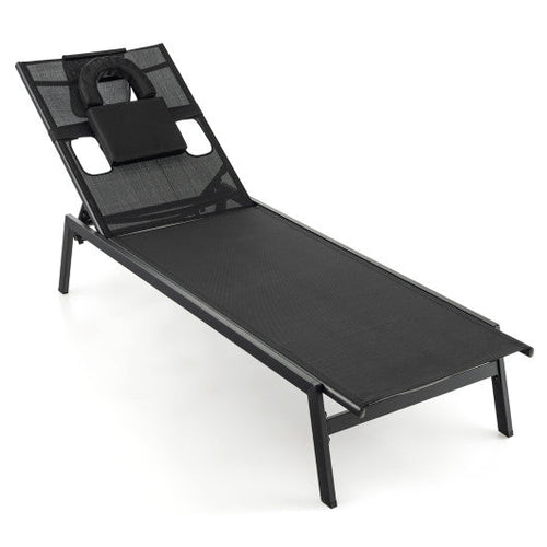 Load image into Gallery viewer, Patio Sunbathing Lounge Chair 5-Position Adjustable Tanning Chair-Black
