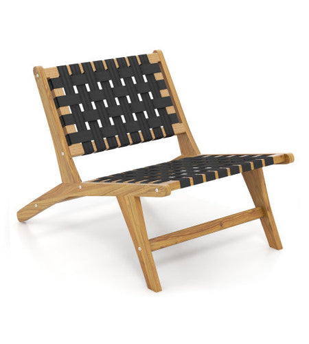 Indoor Patio Teak Wooden Chair with Woven Webbing Seat and Backrest