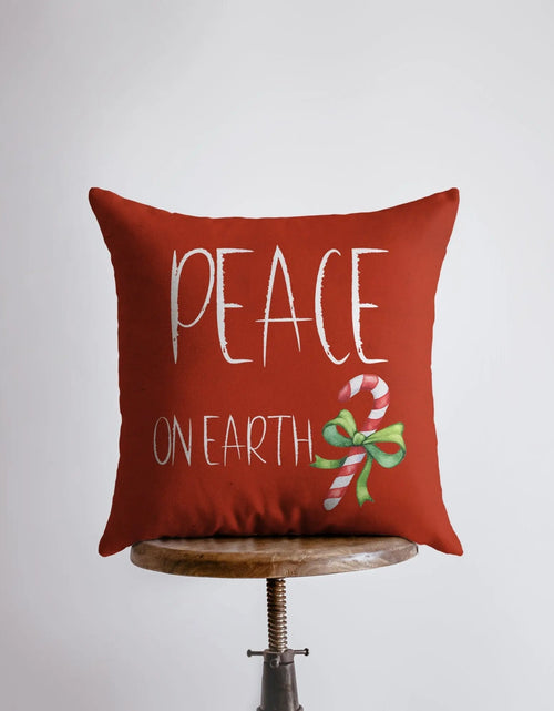 Load image into Gallery viewer, Peace on Earth | Red Throw Pillow | Joy Pillow | Home Decor | Christmas Pillow Covers | Christmas Décor | Rustic Christmas Decor | Mom Gift by UniikPillows
