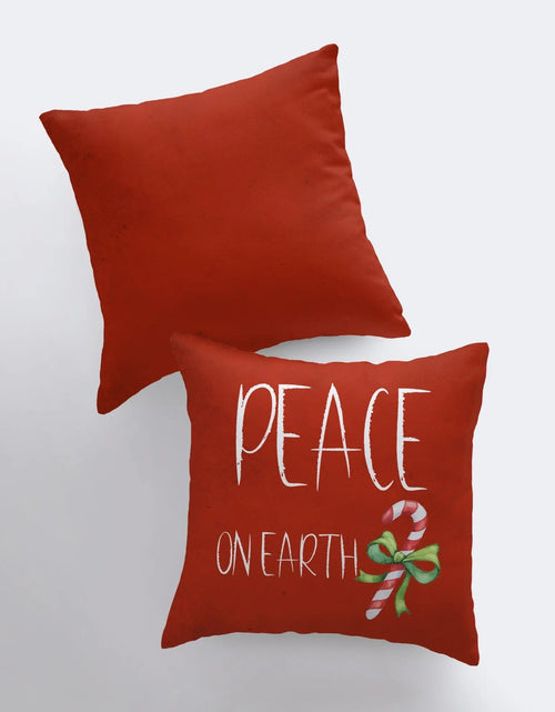 Load image into Gallery viewer, Peace on Earth | Red Throw Pillow | Joy Pillow | Home Decor | Christmas Pillow Covers | Christmas Décor | Rustic Christmas Decor | Mom Gift by UniikPillows
