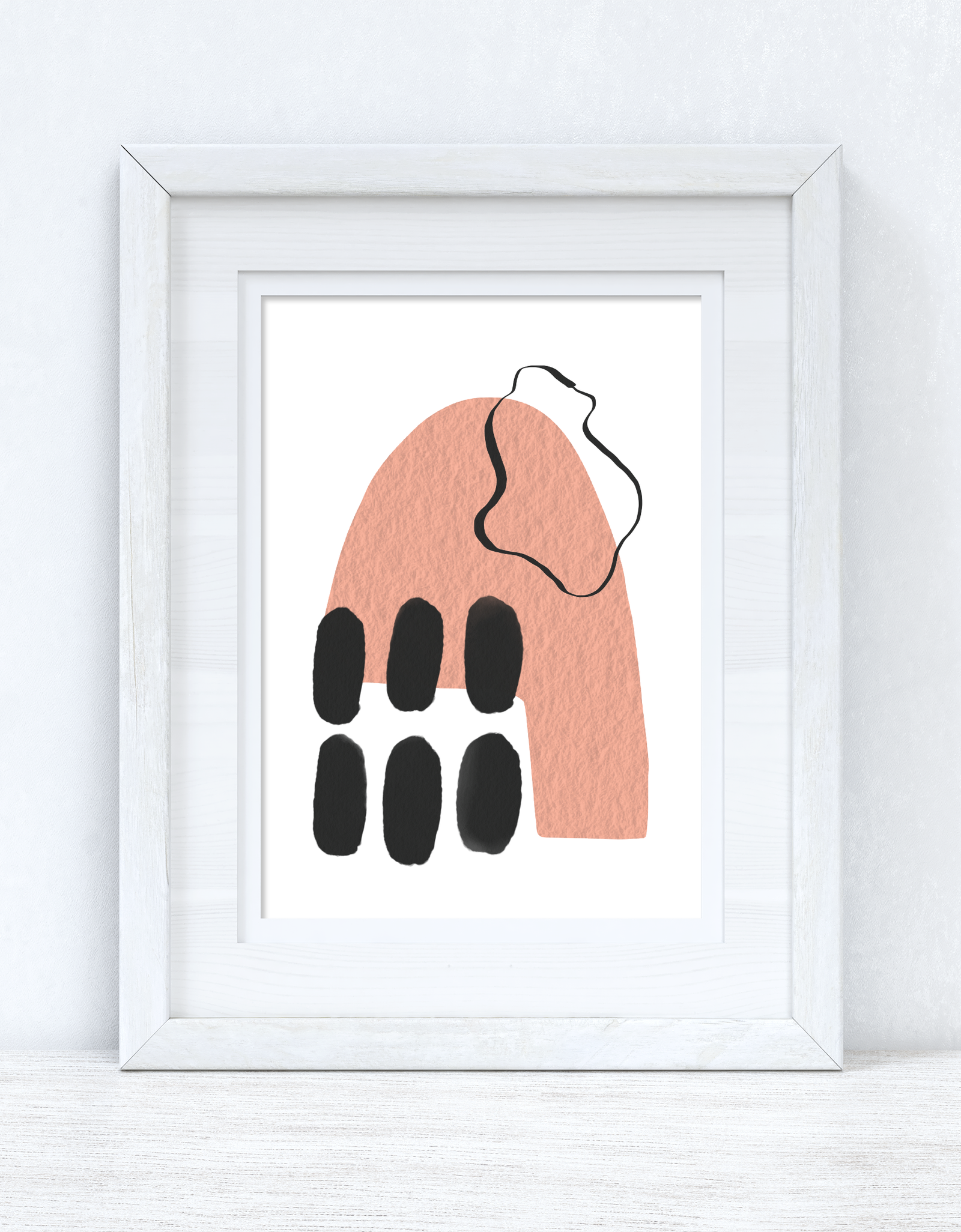 Peach Pink & Black Abstract 1 Colour Shapes Home Wall Decor Print by WinsterCreations™ Official Store