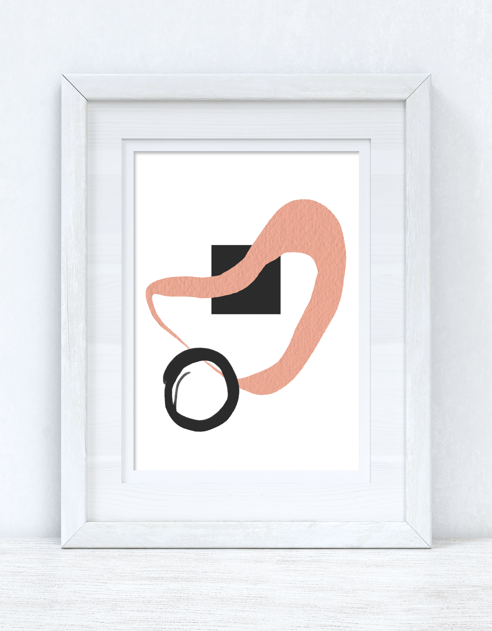 Peach Pink & Black Abstract 2 Colour Shapes Home Wall Decor Print by WinsterCreations™ Official Store