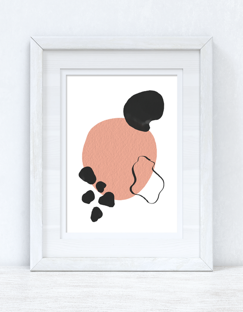 Load image into Gallery viewer, Peach Pink &amp; Black Abstract 4 Colour Shapes Home Wall Decor Print by WinsterCreations™ Official Store
