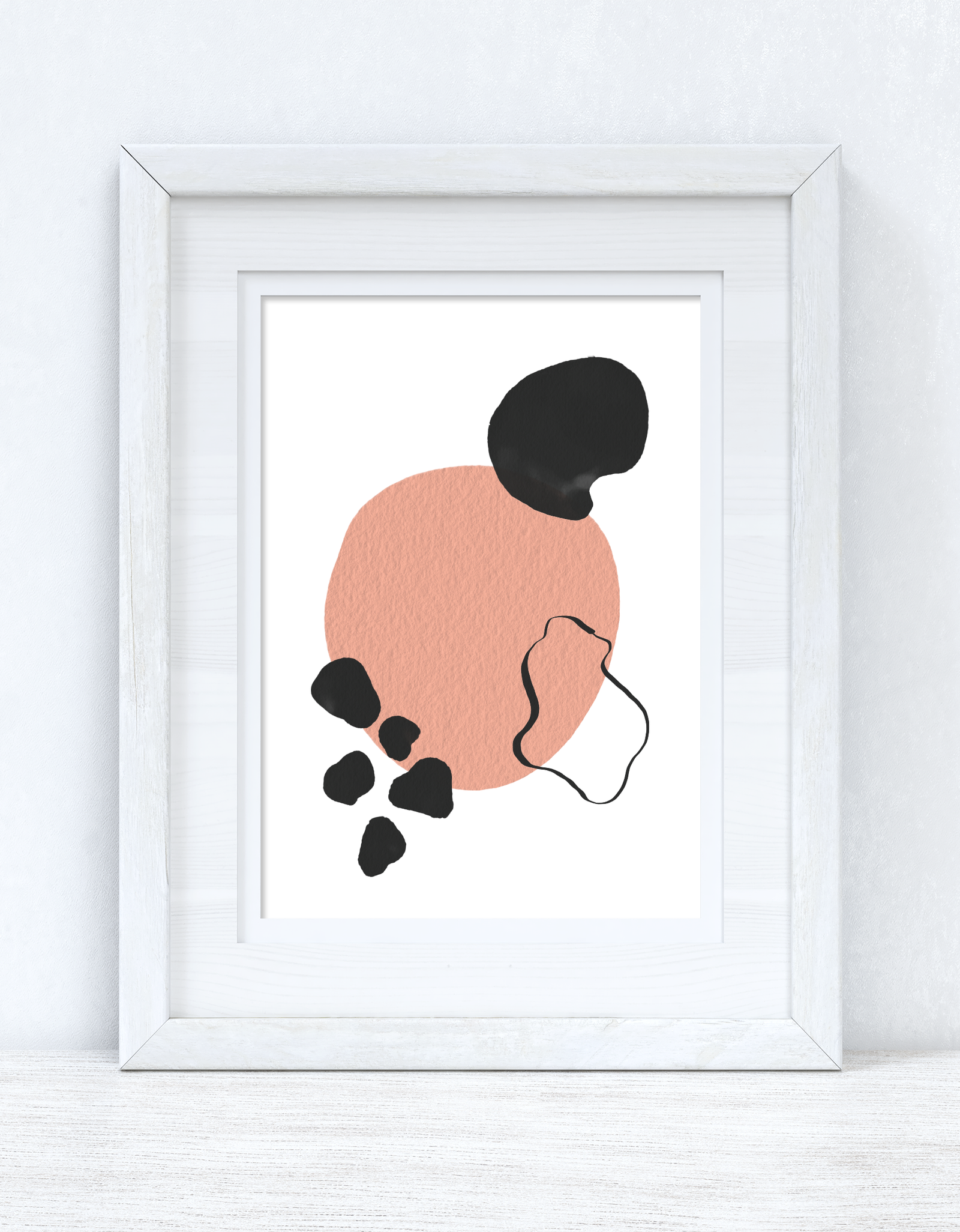 Peach Pink & Black Abstract 4 Colour Shapes Home Wall Decor Print by WinsterCreations™ Official Store