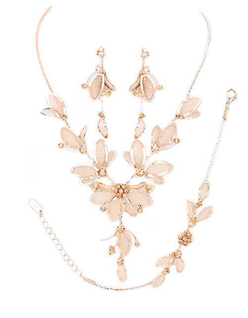Load image into Gallery viewer, Stone Accented Metal Mesh Petal Jewelry Set by Madeline Love
