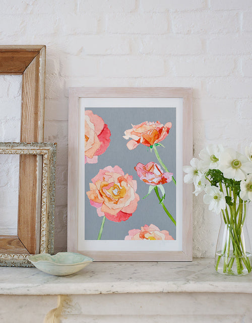Load image into Gallery viewer, Art Print:  Peach Roses on Grey by India &amp; Purry

