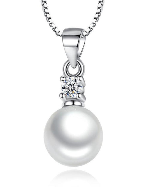 Load image into Gallery viewer, White Gold Pearl Pendant Necklace with Cubic Zirconia Accent Stone Necklace by Hollywood Sensation®
