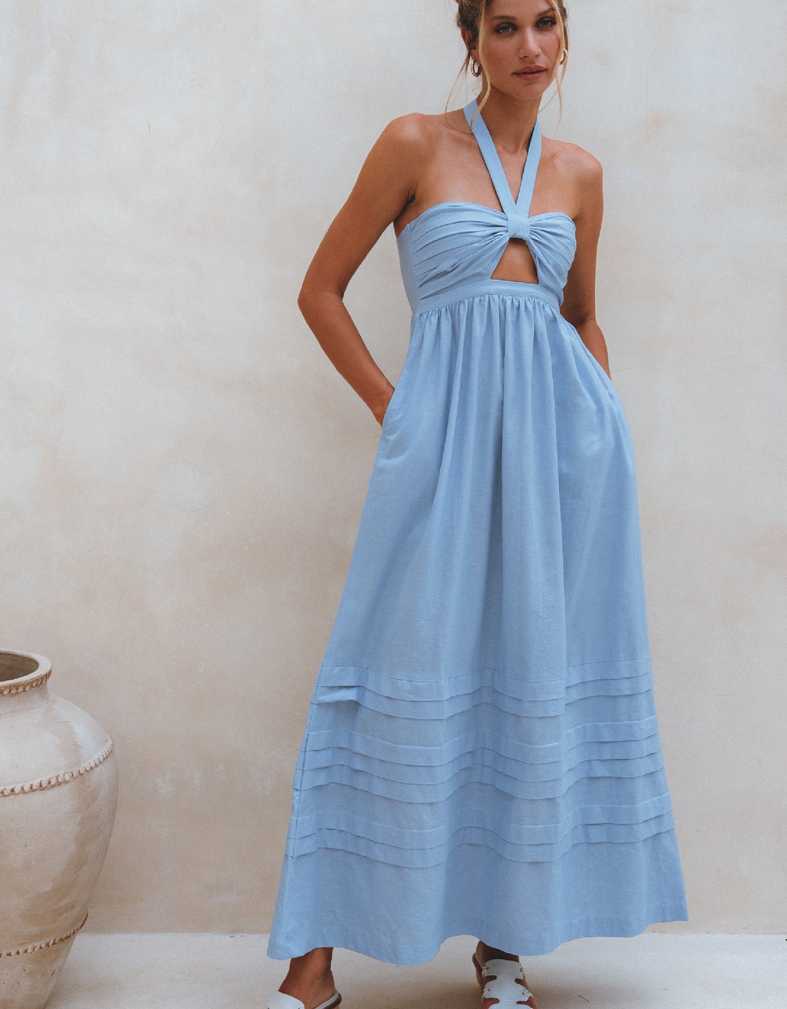 Penelope Halter Linen Maxi Dress by ELF