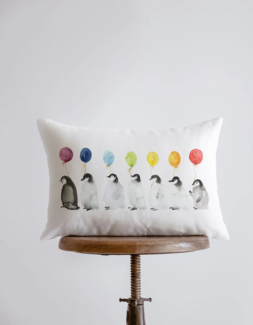 Load image into Gallery viewer, Penguin Balloon Lineup Pillow Cover | Home Decor | Throw Pillow | Penguin Birthday Pillow |Christmas | Christmas tree | Christmas Gifts by UniikPillows
