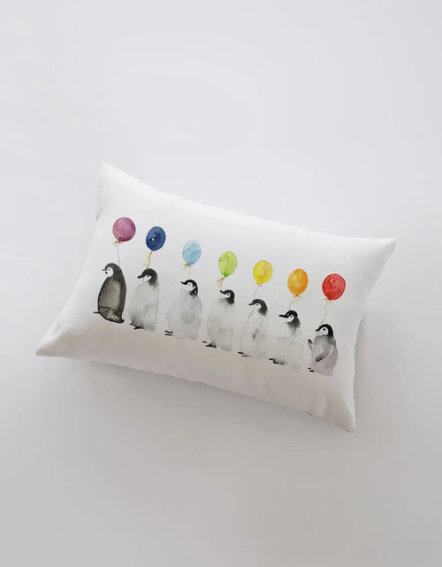 Load image into Gallery viewer, Penguin Balloon Lineup Pillow Cover | Home Decor | Throw Pillow | Penguin Birthday Pillow |Christmas | Christmas tree | Christmas Gifts by UniikPillows
