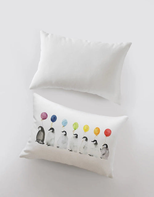 Load image into Gallery viewer, Penguin Balloon Lineup Pillow Cover | Home Decor | Throw Pillow | Penguin Birthday Pillow |Christmas | Christmas tree | Christmas Gifts by UniikPillows
