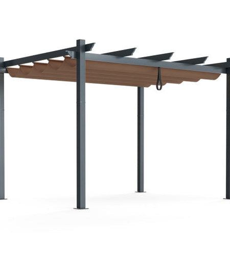 10 x 12 Feet Outdoor Aluminum Retractable Pergola Canopy Shelter Grape Trellis-Coffee