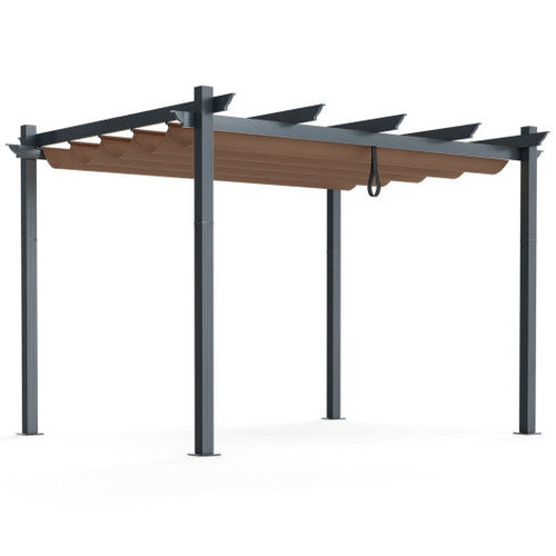 Load image into Gallery viewer, 10 x 12 Feet Outdoor Aluminum Retractable Pergola Canopy Shelter Grape Trellis-Coffee
