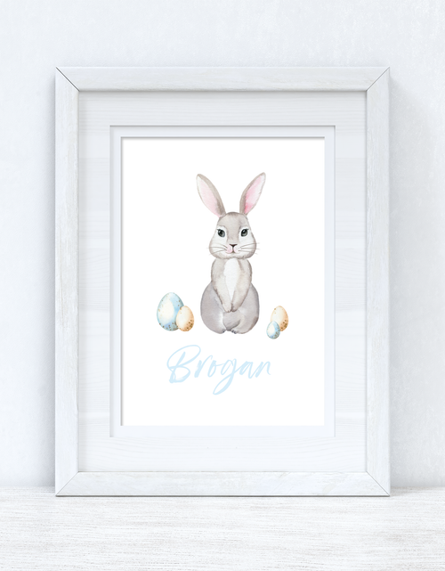 Load image into Gallery viewer, Personalised Blue Wording Bunny Eggs Easter Spring Seasonal Wall Home Decor Print by WinsterCreations™ Official Store
