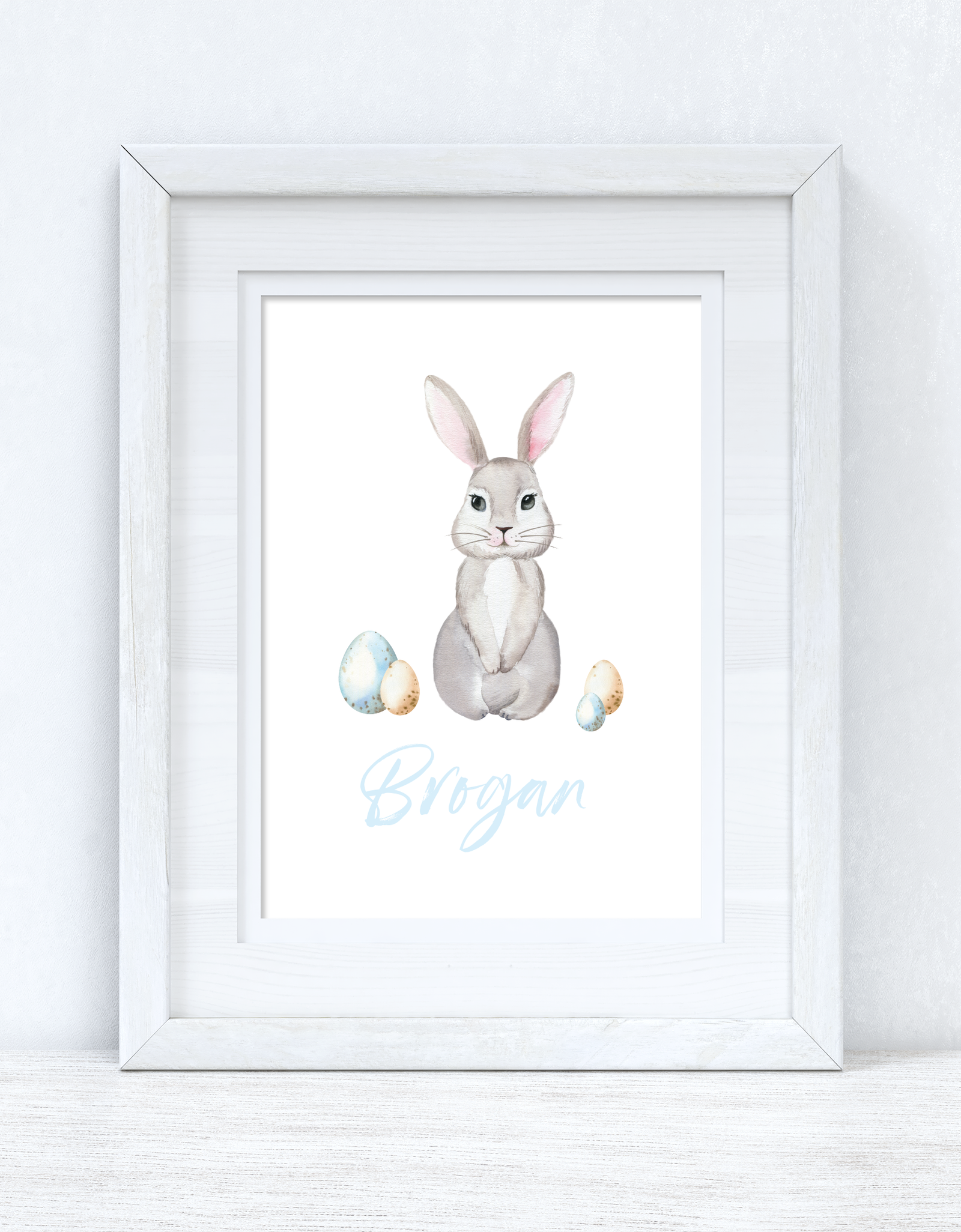 Personalised Blue Wording Bunny Eggs Easter Spring Seasonal Wall Home Decor Print by WinsterCreations™ Official Store