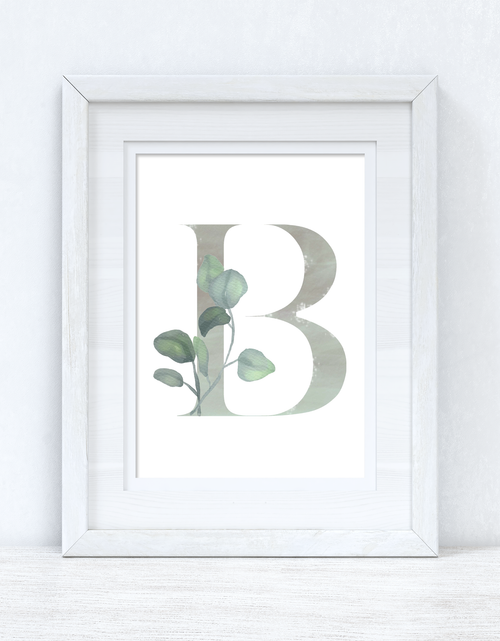 Load image into Gallery viewer, Personalised Grey Greenery Initial Spring Seasonal Wall Home Decor Print by WinsterCreations™ Official Store
