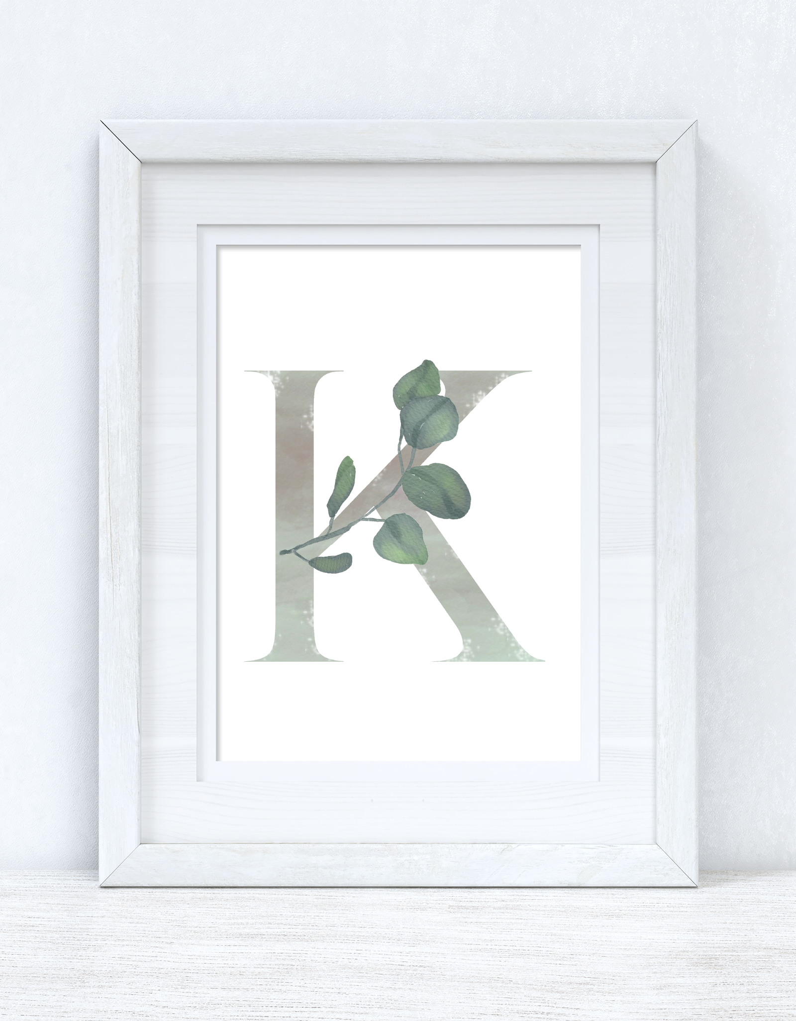 Personalised Grey Greenery Initial Spring Seasonal Wall Home Decor Print by WinsterCreations™ Official Store