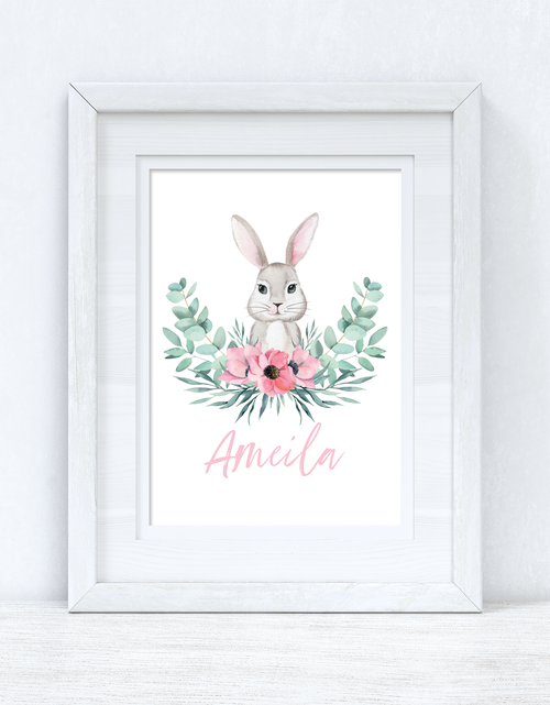 Load image into Gallery viewer, Personalised Pink Wording Floral Bunny Easter Spring Seasonal Wall Home Decor Print by WinsterCreations™ Official Store

