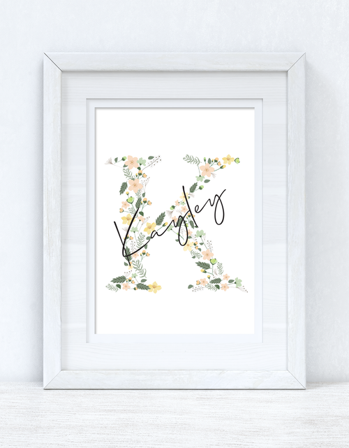 Load image into Gallery viewer, Personalised Spring Floral Initial &amp; Name Spring Seasonal Wall Home Decor Print by WinsterCreations™ Official Store
