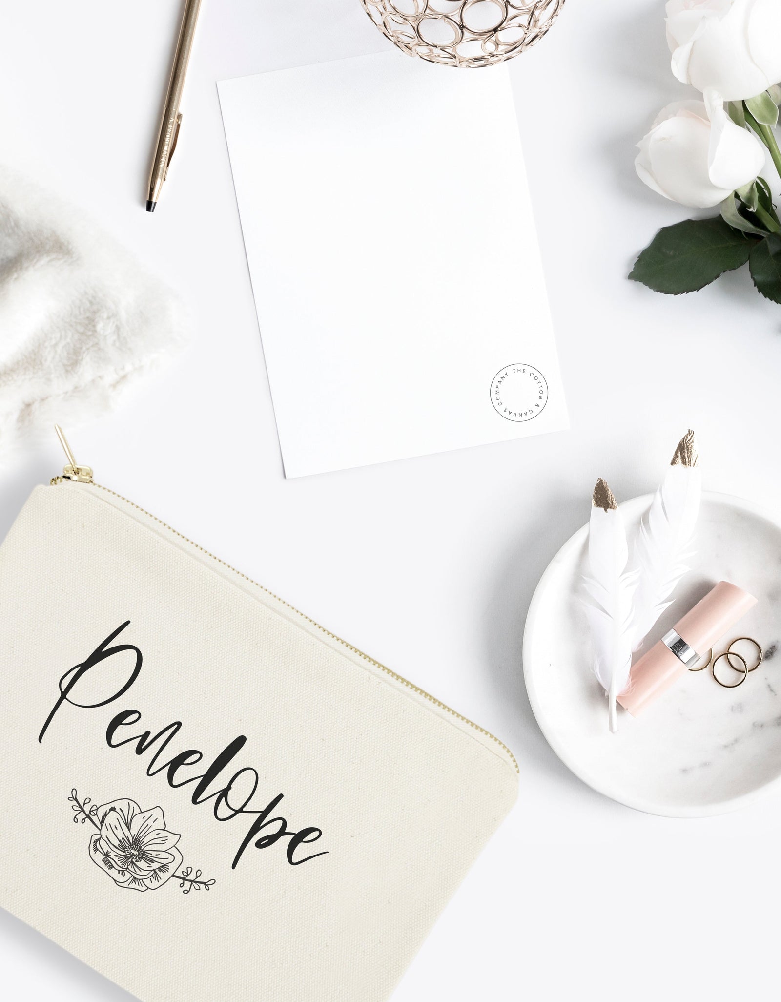Personalized Name Modern Floral Cosmetic Bag and Travel Make Up Pouch by The Cotton & Canvas Co.