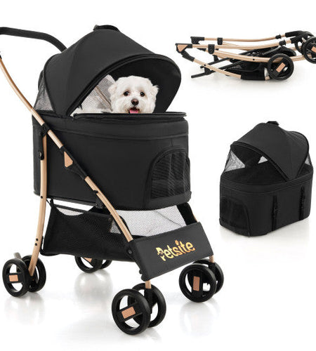 3-In-1 Pet Stroller with Removable Car Seat Carrier-Black