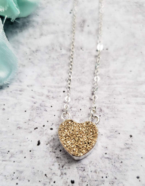 Load image into Gallery viewer, Petite Sparkly Druzy Heart Necklace by Salt and Sparkle
