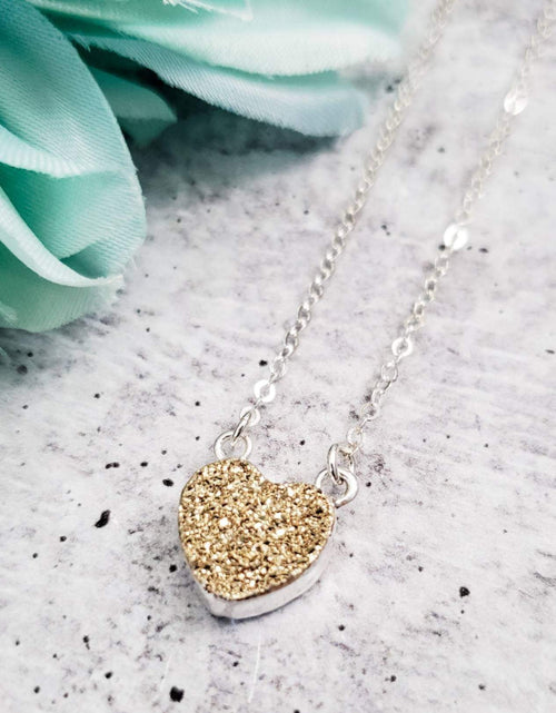 Load image into Gallery viewer, Petite Sparkly Druzy Heart Necklace by Salt and Sparkle
