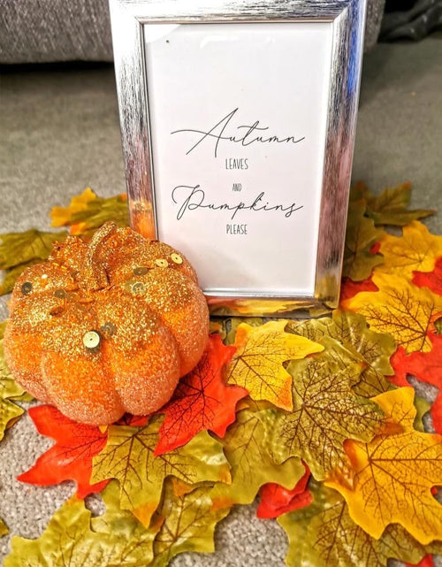 Load image into Gallery viewer, Autumn Leaves And Pumpkins Please Portrait Autumn Seasonal Wall Home Decor Print by WinsterCreations™ Official Store
