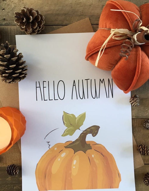 Load image into Gallery viewer, Hello Autumn Half Pumpkin Autumn Seasonal Wall Home Decor Print by WinsterCreations™ Official Store
