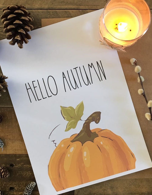 Load image into Gallery viewer, Hello Autumn Half Pumpkin Autumn Seasonal Wall Home Decor Print by WinsterCreations™ Official Store
