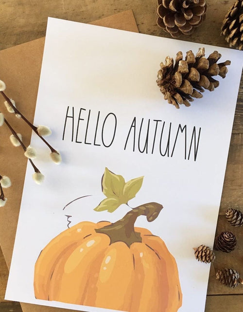 Load image into Gallery viewer, Hello Autumn Half Pumpkin Autumn Seasonal Wall Home Decor Print by WinsterCreations™ Official Store
